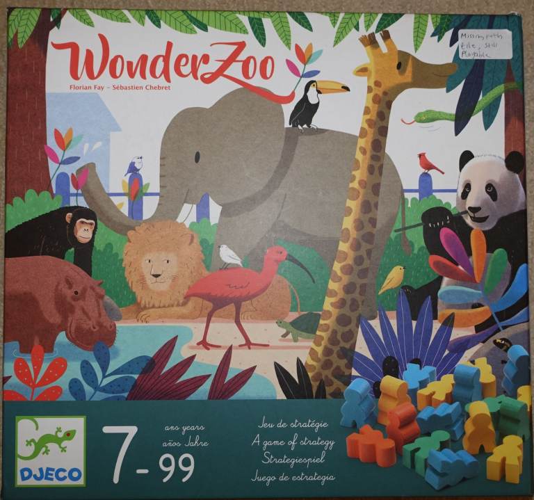 'Wonder Zoo' family board game for 2 to 4 players age 7+. Good condition but 1 path tile missing