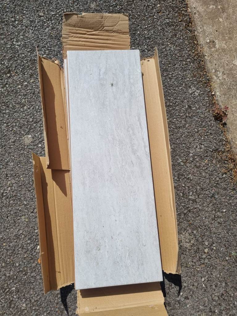 Soft Travertin Light Grey Glossy Tiles 20x60cm