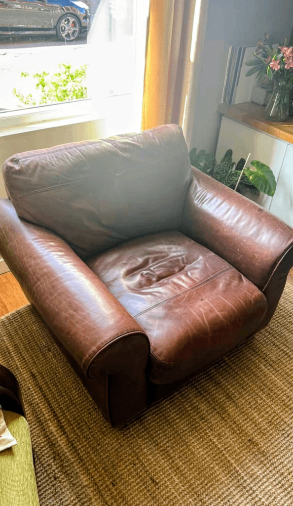John Lewis real leather brown armchair 