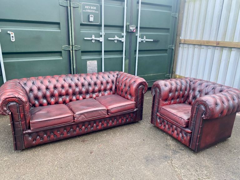 Real Leather Chesterfield Sofa seat of three Seater and matching a armchair 
