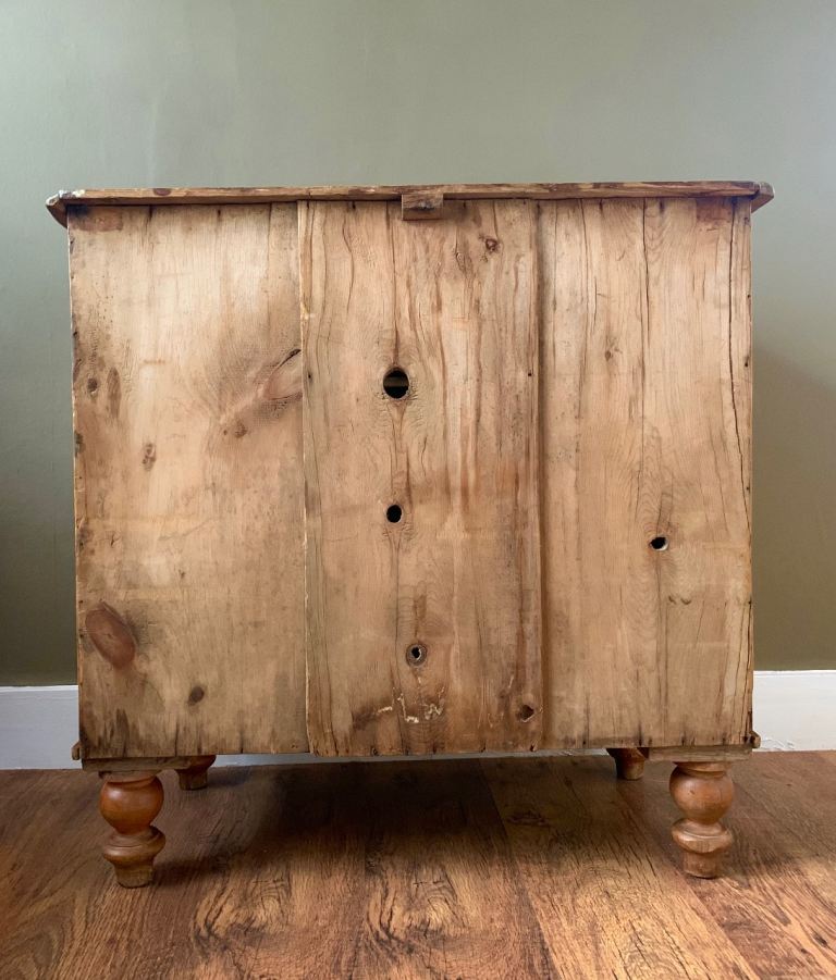 Antique Victorian Rustic Pine & Mahogany Bun Handle Chest of Drawers c1870