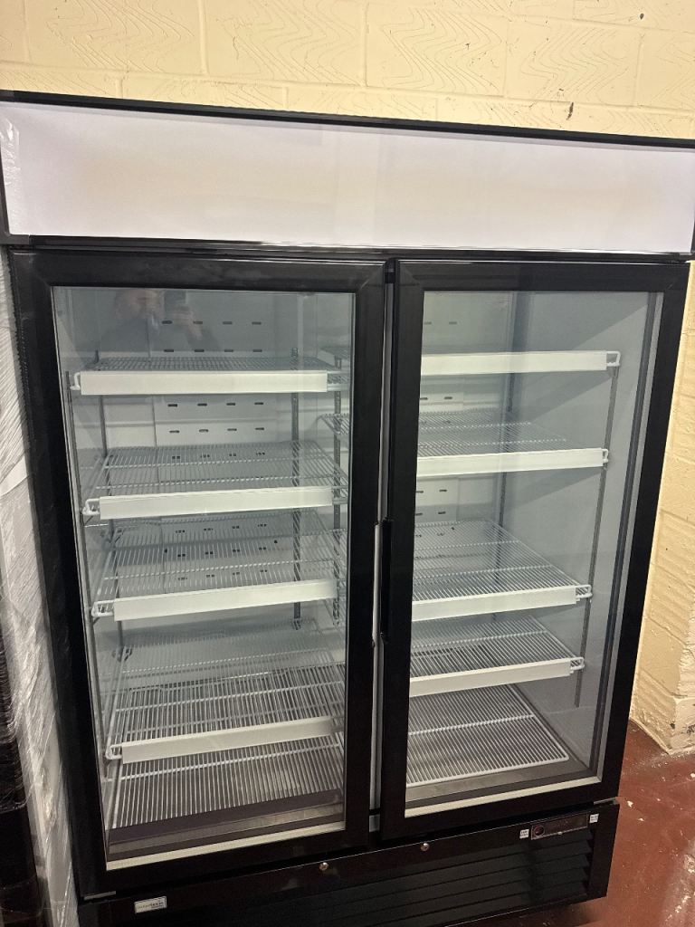 Commercial upright double door display freezer cafe shop restaurant 