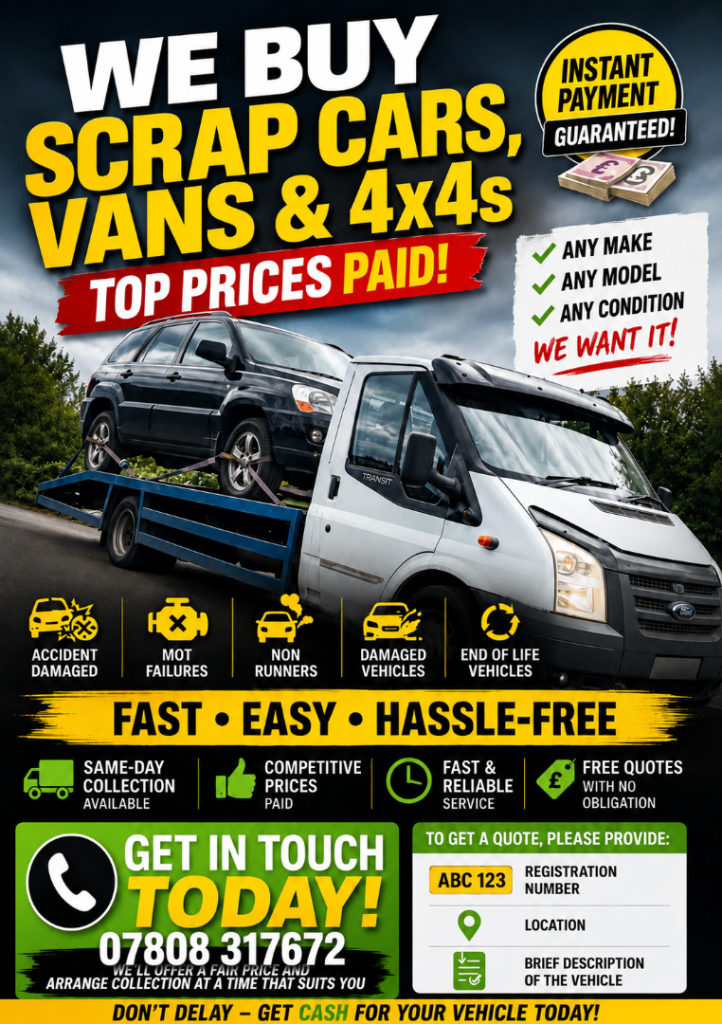Scrap cars vans 4x4s wanted