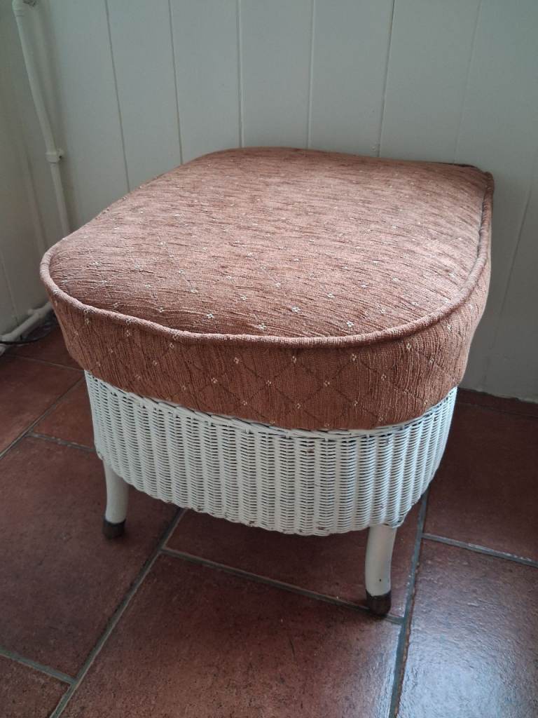 Vintage Wicker Footstool Pouffe Deep Sprung Seat Cushion 22 x 18 x 15 Inch High
