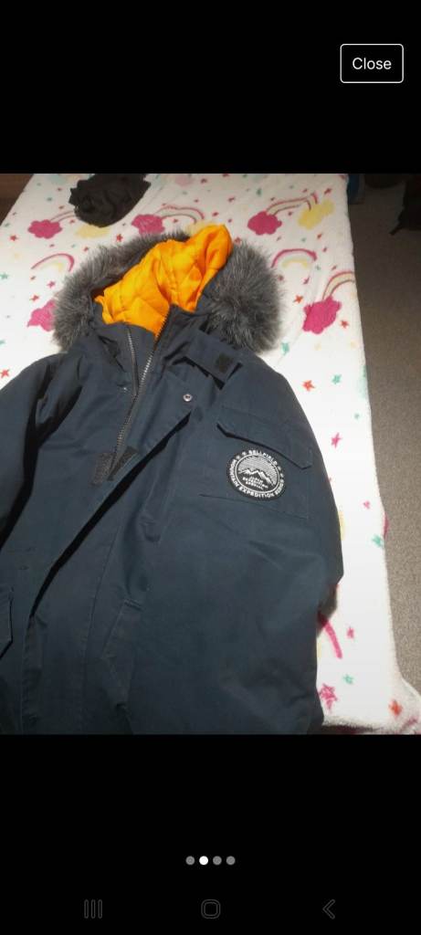 Warm Men's Parka Jacket with Faux Fur Hood - Good Condition