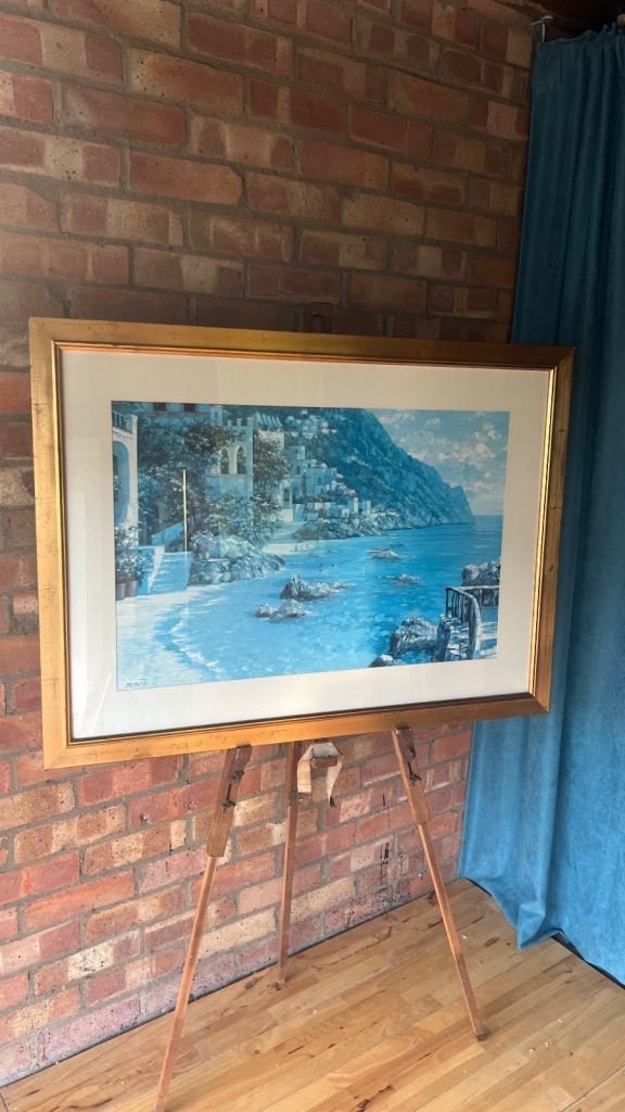 Large Framed Coastal Print “Capri del Mar” by Howard Behrens – Serene Mediterranean Seascape