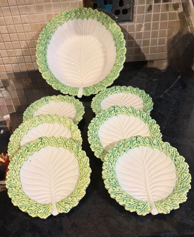 Vintage cabbage serving dish and salad plates 
