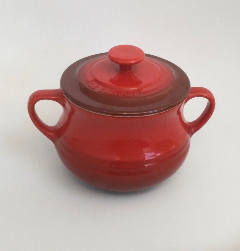 Le Creuset Red Soup Bowl Bean Pot 16oz 0.5L ceramic lidded 2 handled