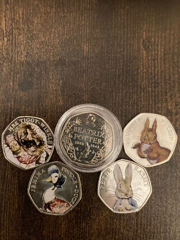 Beatrix Potter Enamel/Decal figure 50p coins 