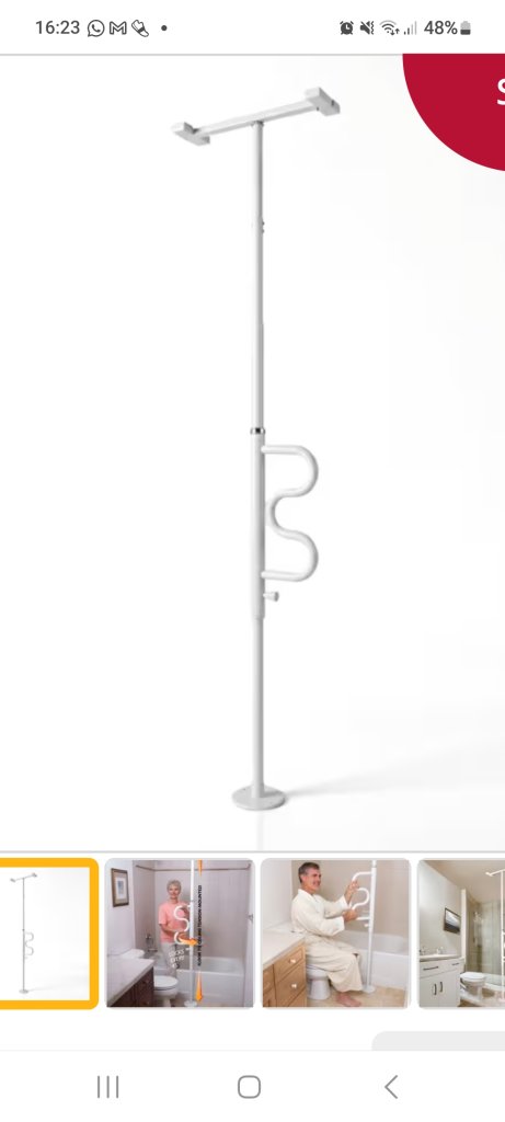 2 x New Adjustable Grab Rail – White, Floor to Ceiling. Available together or separately 
