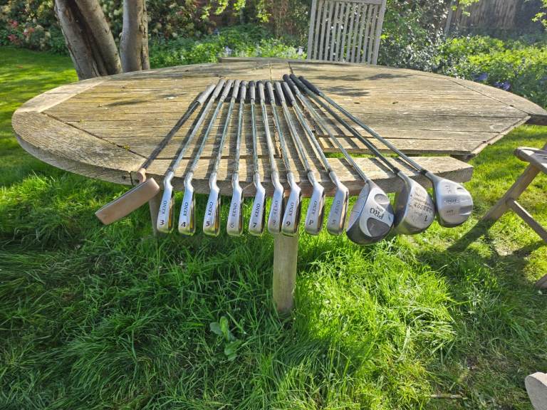 Irons 3-9, pw, sw, putter, 3 woods