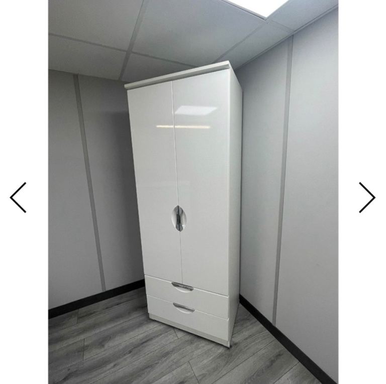 Camden Tall 2 Drawer Wardrobe - White Gloss