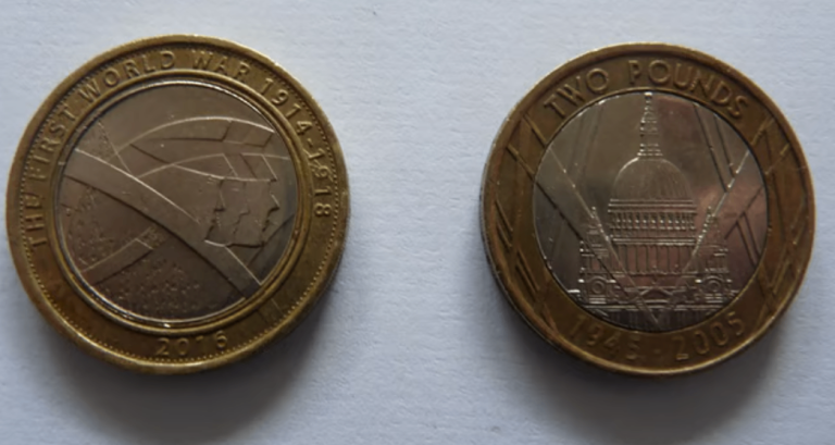 2 x £2 Pound Coins Anniversary of First & Second World War's - 2005 & 2016