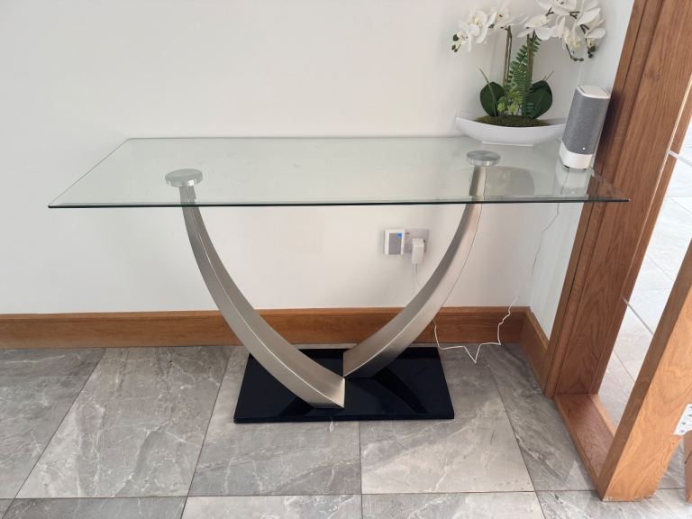 Glass Console Table with Metal Base – Good Condition