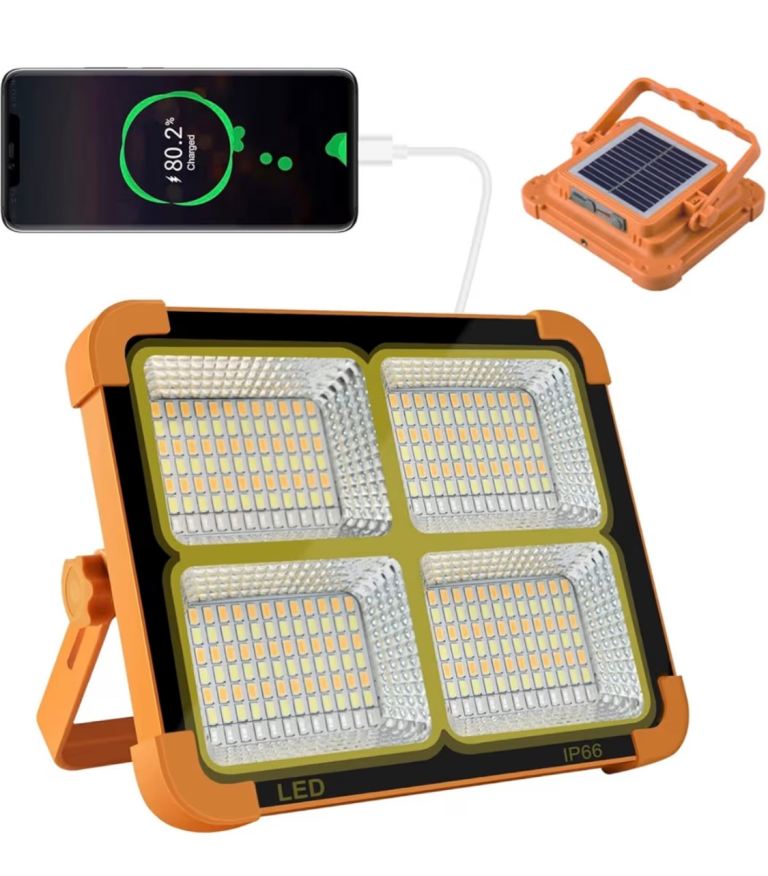 Portable LED Work Light, 300W 5000lm Super Bright Solar Powered LED Flood Light