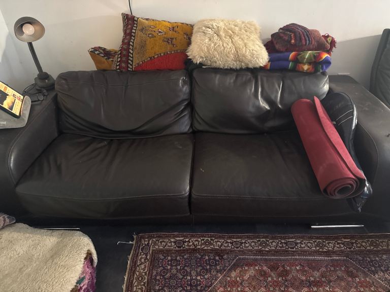 Comfy Brown Leather Sofa – Good Condition