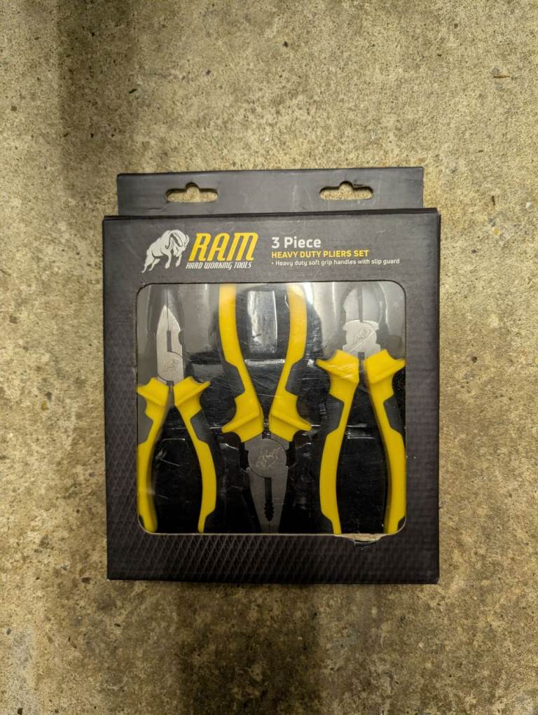  RAM 3 Piece Heavy Duty Pliers Set 180mm Comb, 160mm Side Cutters, 180mm Long Nose
