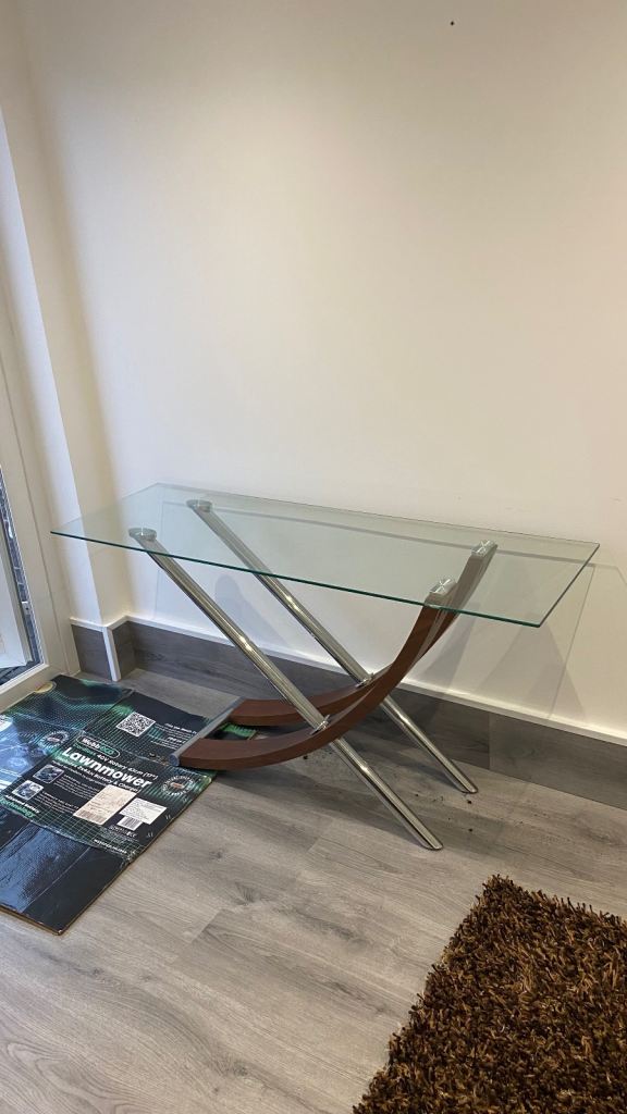 Chrome and glass console table 