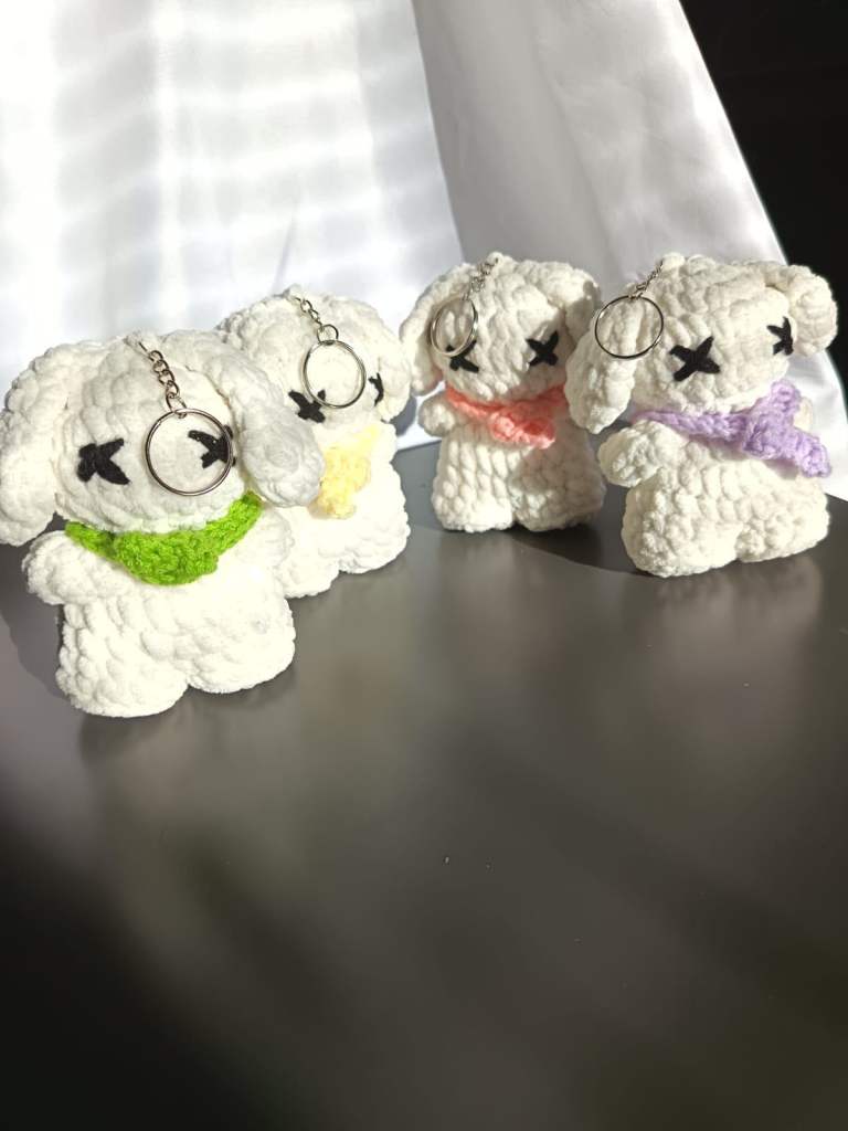 Handmade Crochet Puppy Plushie Keychains | Cute Amigurumi Bag Charms (Choice of Colours)