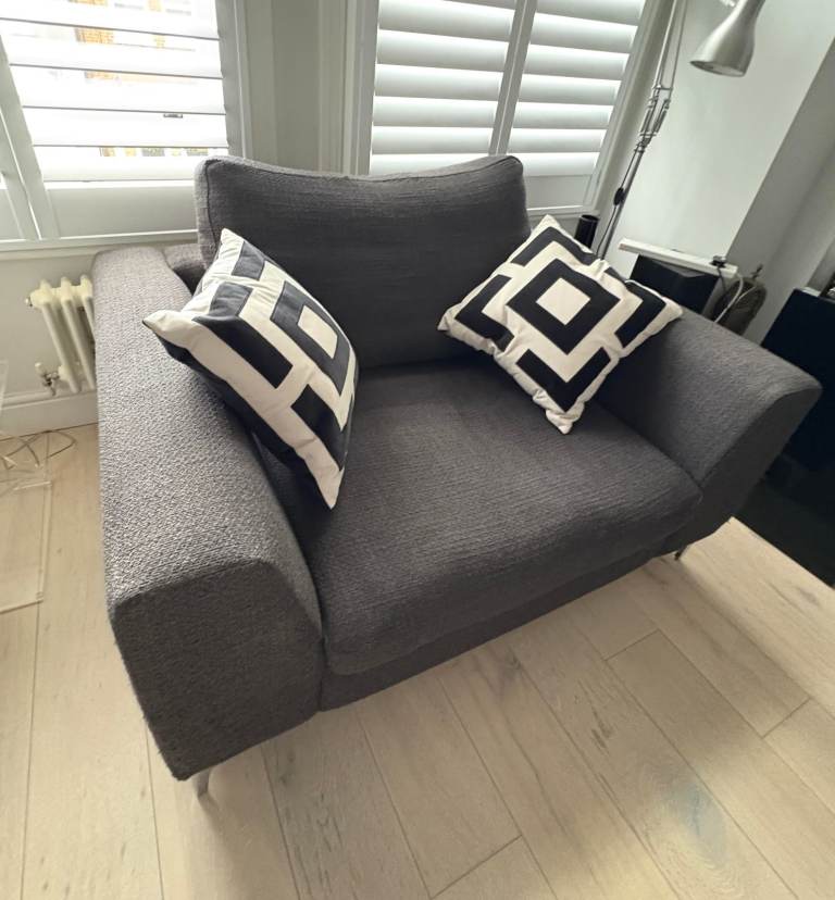 Comfy Grey Armchair with Cushions – Good Condition