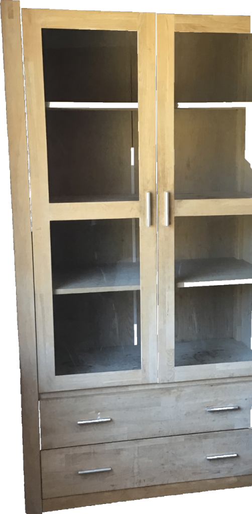 Wooden Display Cabinet with Glass Doors and Drawers