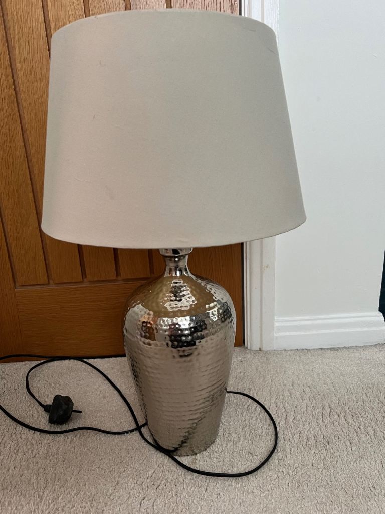 Large Silver Hammered Effect Table Lamp with Shade