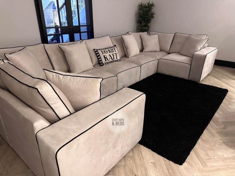 Luxury Grey Jumbo Cord Corner Sofa – Large L-Shape Settee