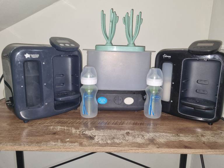 Tommee tippee perfect prep, steriliser, 2 dr brown bottles, drying rack 