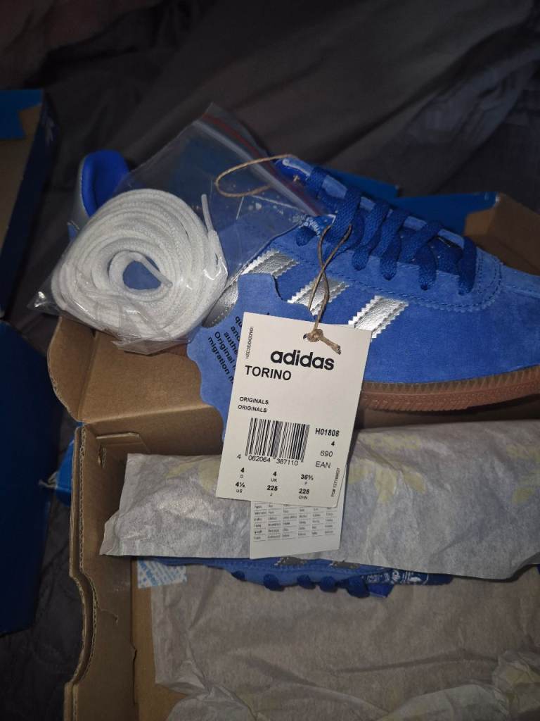 Adidas Torino Trainers Blue/Silver - UK Size 4, Brand New with Tags