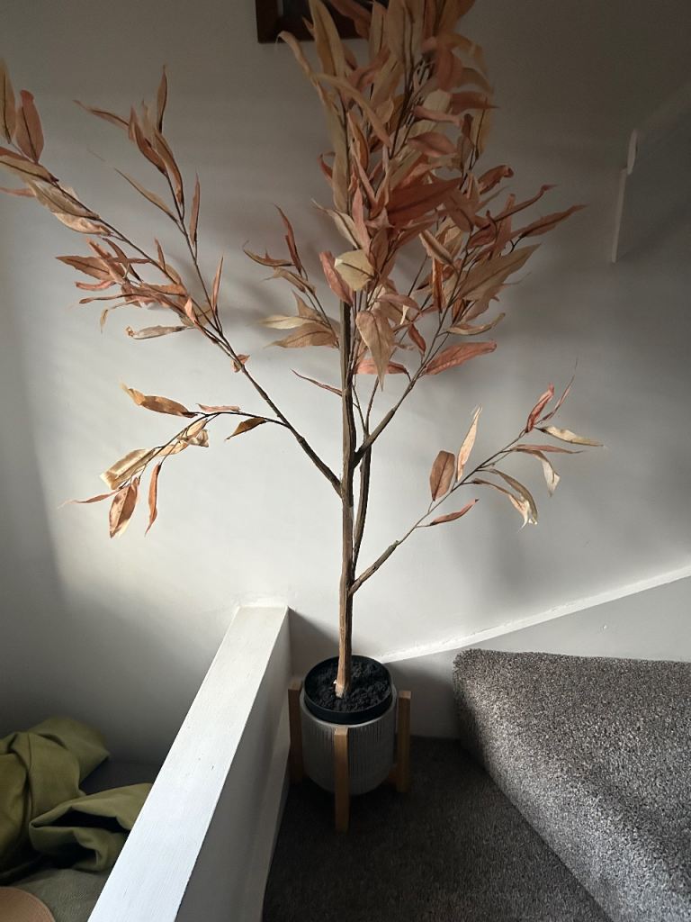 Artificial Eucalyptus Tree in Grey Pot with Wooden Stand
