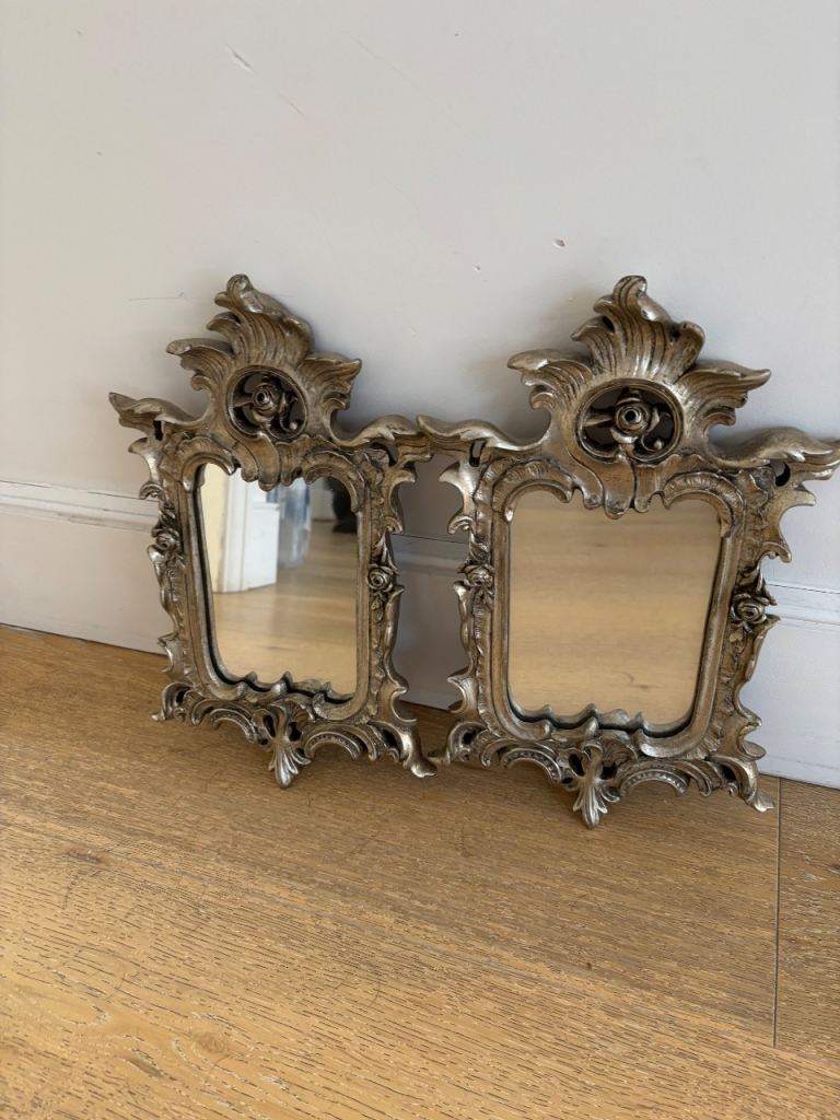 Pair small rectangle silver mirrors 