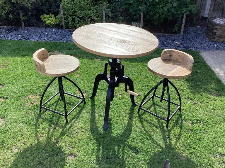 Old fashioned small table and stools in Mango Wood.
