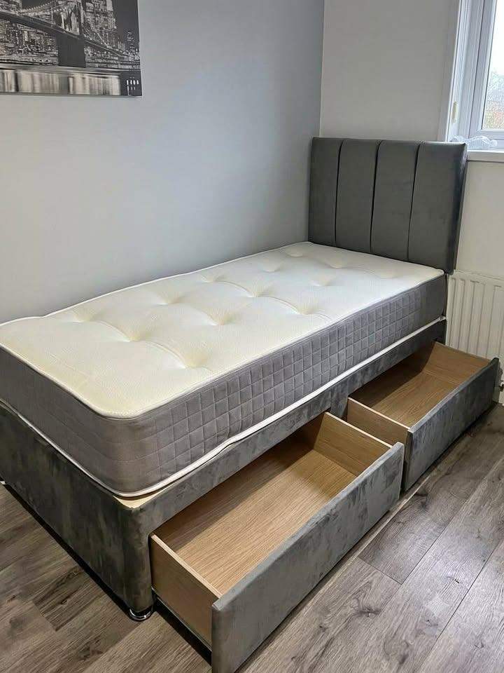 Brand New Single Panel Divan Bed with Storage Drawers & Mattress - Cash on Delivery
