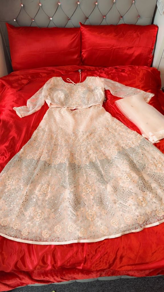 Peach Sequin Embroidered Gown