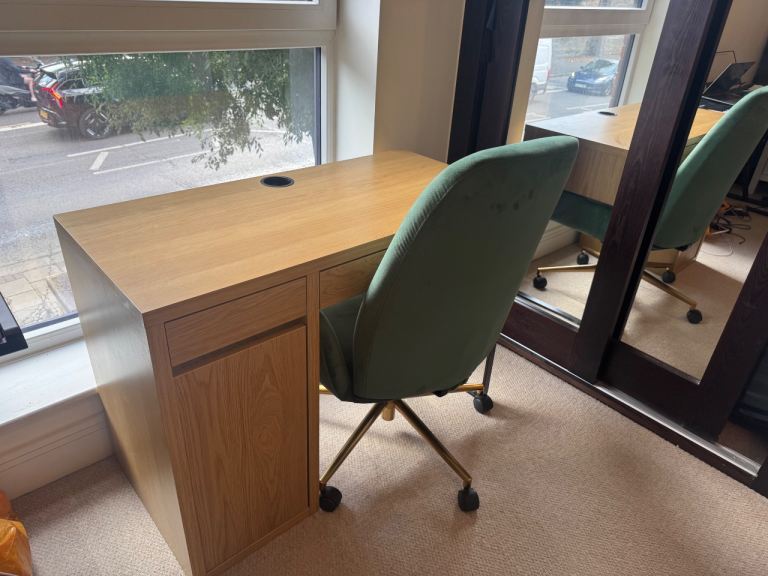 Wooden Desk with Drawer and Shelving Unit – Good Condition
