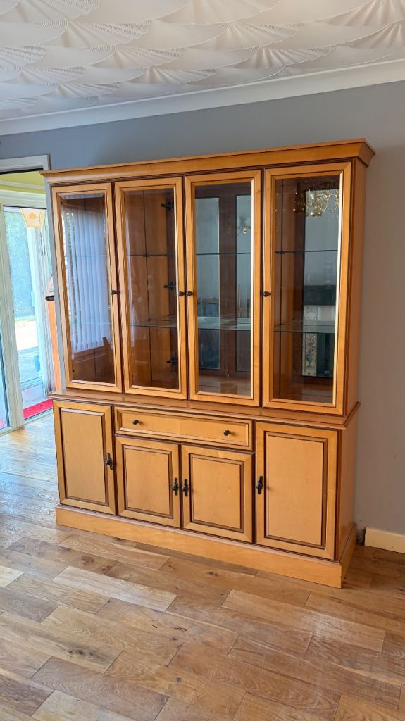 FREE-Large Wooden Display Cabinet with Glass Doors and Storage