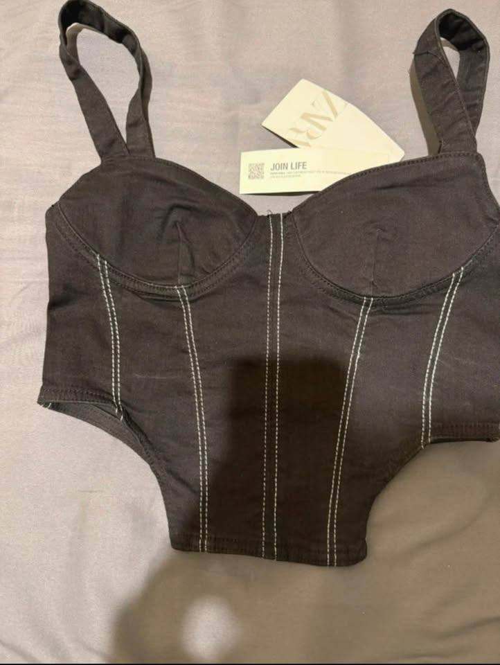 Zara black denim bustier size M
