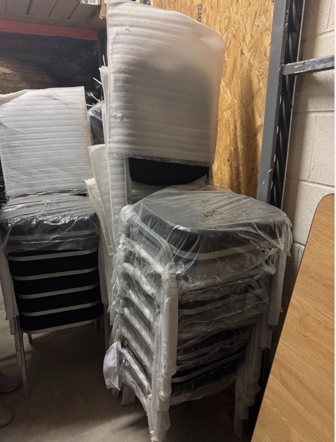 68x Black Banquet / Restaurant Dining Chairs with Silver Legs – Commercial Quality