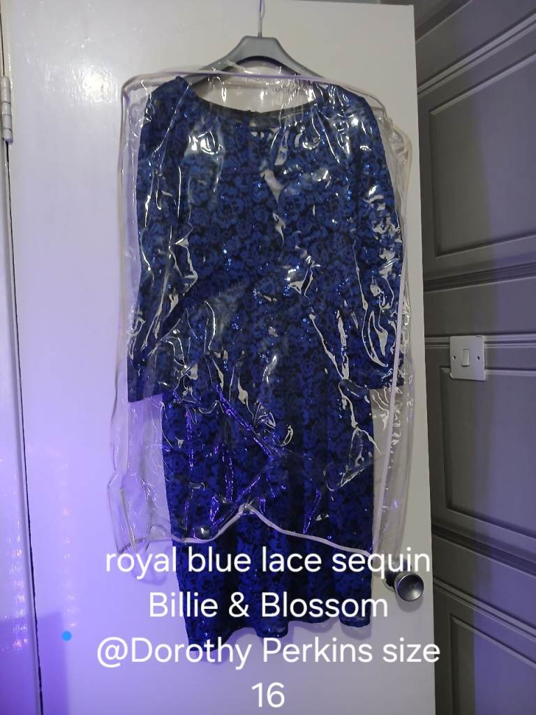 Dorothy Perkins Billie & Blossom Royal Blue Sequin Lace Dress Size 16