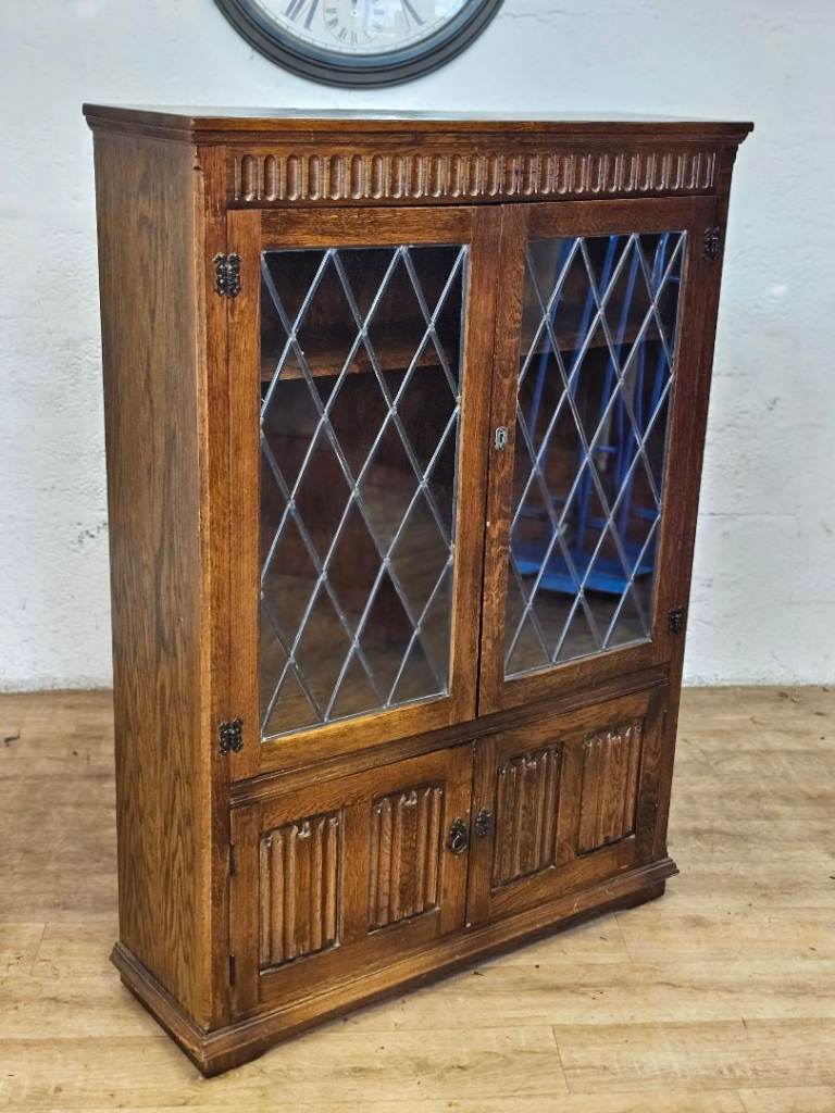 Vintage Oak Boot Case / Leaded Glass Bookcase – £340 (Free Delivery Included)
