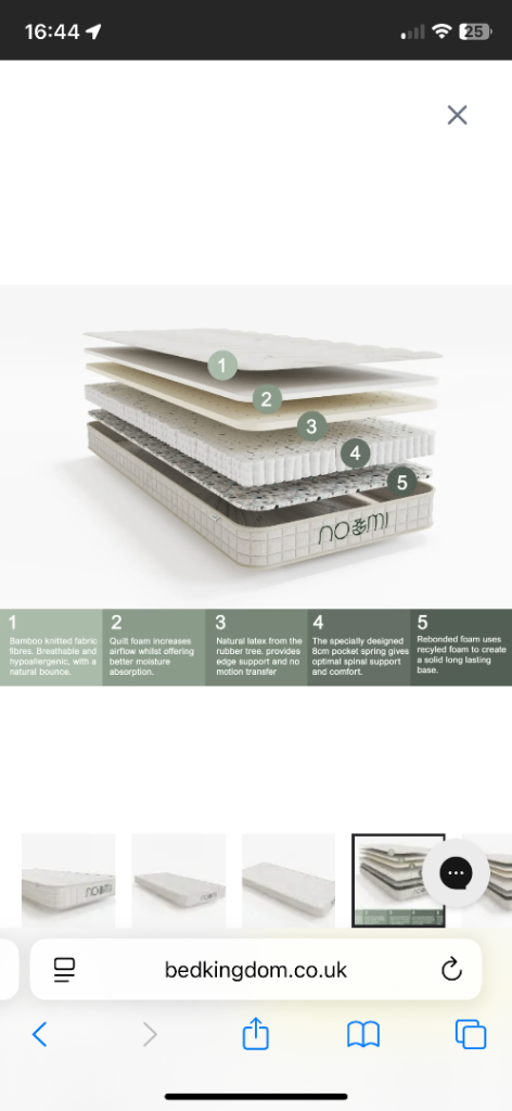 Brand New - Double - Noomi Bamboo Natural Latex Pocket Sprung Mattress 