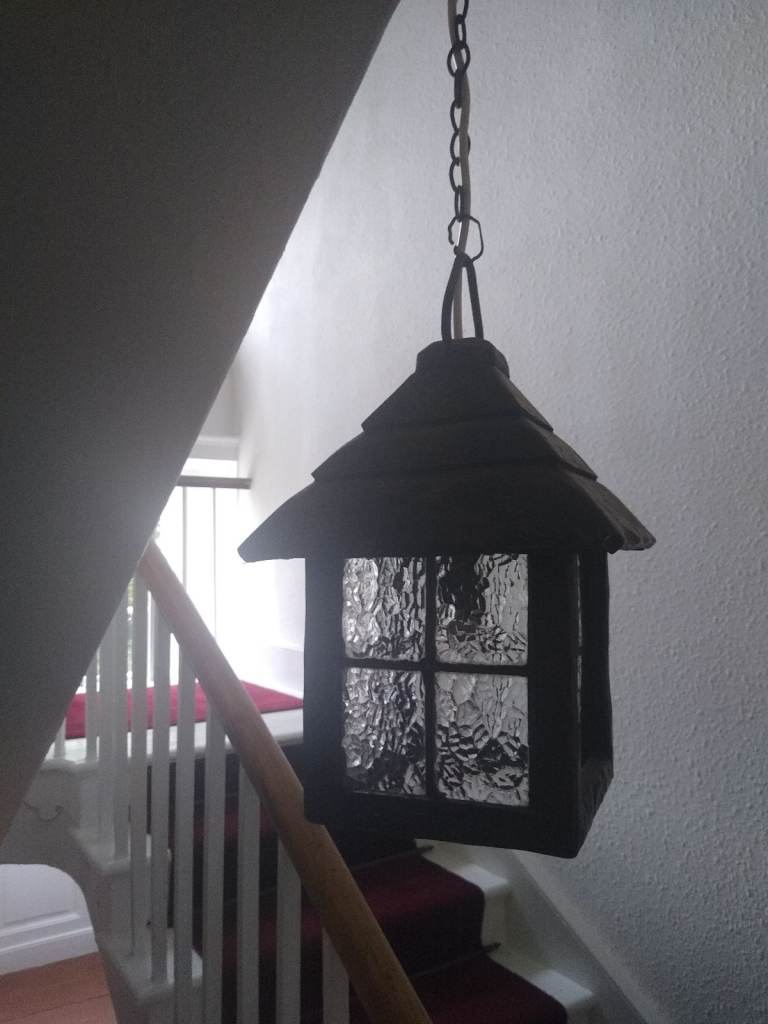 Antique Arts and Crafts Oak Wooden Lantern.