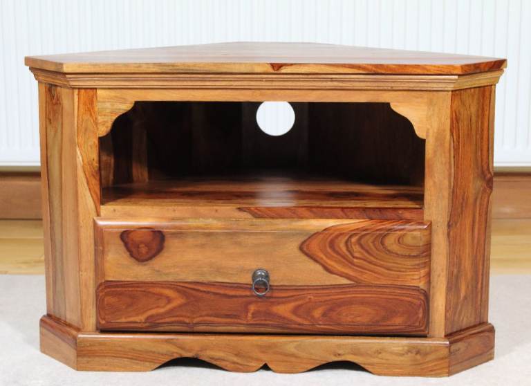 Sheesham Corner TV Unit, Solid Wood, Myakka Furniture, Free Edinburgh Delivery