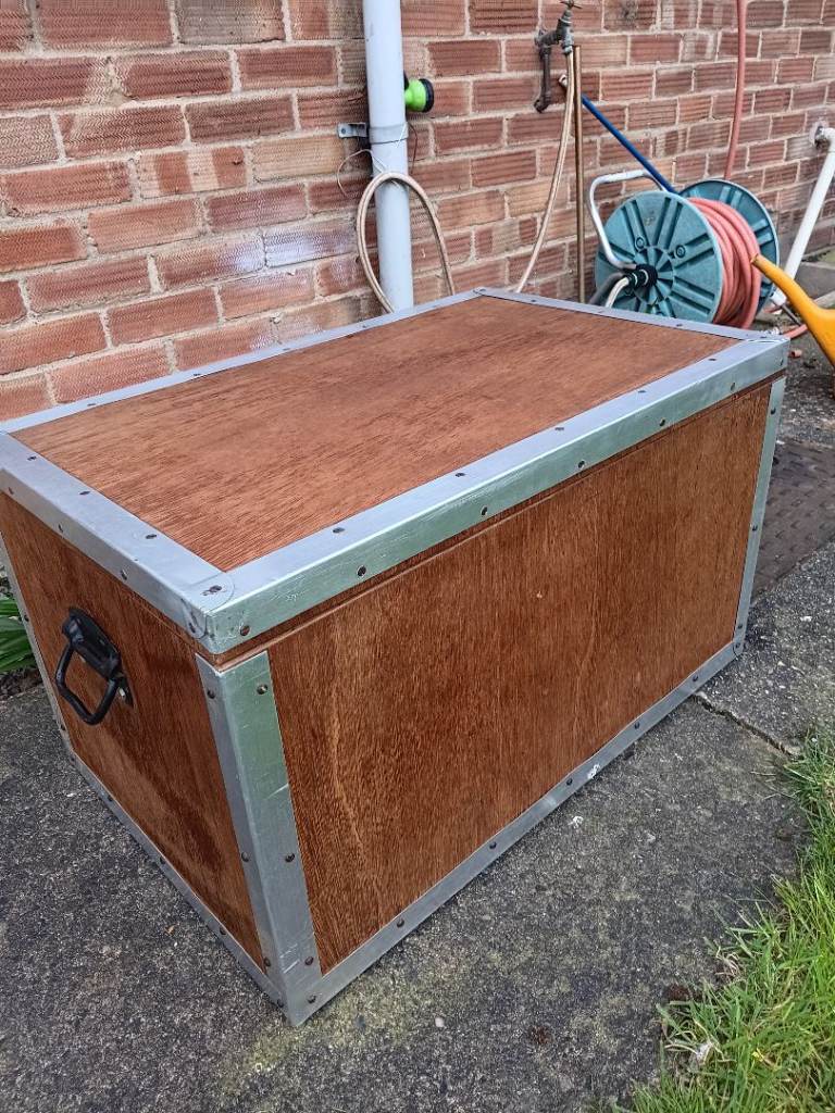 Large Wooden Storage Box with Metal Edging