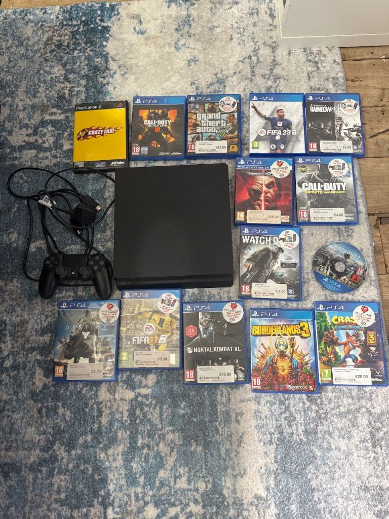 PS4 Slim Console with Controller and 13 Games – Good Condition