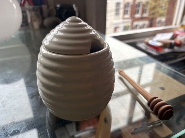 Honey Pot & Dipper Ceramic and maple wood