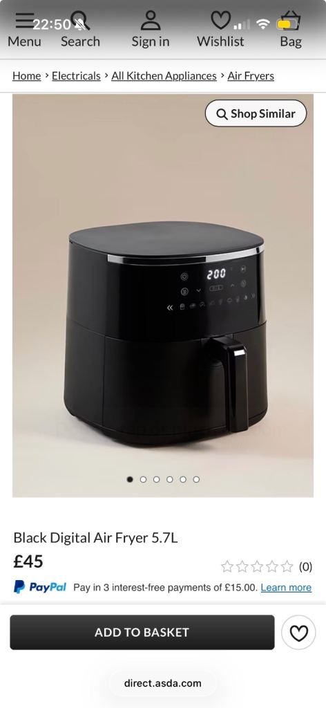 image for Black digital air fryer 5.7l george asda 