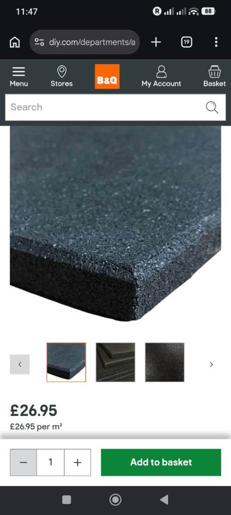 Anti-Vibration Rubber Mat - 15mm - Washing Machine Tumble Dryer Gym Equipment - 1m x 1m