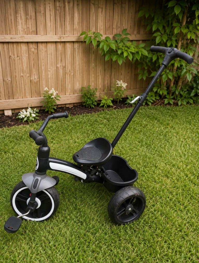 Kids Tricycle with Parent Handle – Black and White