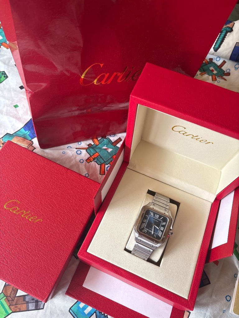 Cartier Santos Watch - Silver with Blue Dial, As Good As New